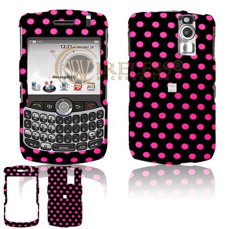BlackBerry 8300 8310 8320 Curve Cell Phone Black/Hot Pink Polka Dot Rubber Design Protective Case Faceplate Cover