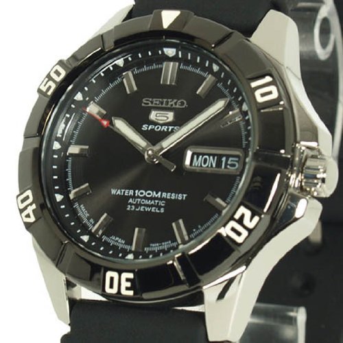 Seiko 5 Sports Black Dial Black Rubber Mens Watch SNZD17J1