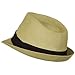 Solid Band Summer Straw Fedora - Khaki Black W20S58B