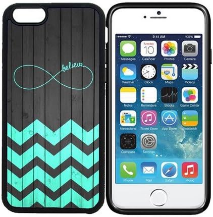 iPhone 6 (4.7 inch display) Designer Black Case - Infinity Believe - On Wood Teal Chevron Zig Zag Pattern