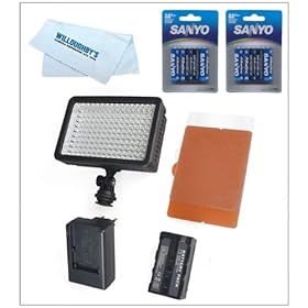 PhotoAmerica Professional Video Light 160 LED Digital Camera and Camcorder Video Light For Sony SLT-A37 + White Filter + Yellow Filter + Replacement Sony NP-FV70 Battery Pack + Charger + (2x) Sanyo 4 Pack AA Alkaline Batteries + Cleaning Cloth