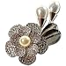 Swarovski crystals and pear drop pearls brooch, beautiful crystal jewellery. 2 layers of crystals covered petals and twin pearls bud and leaves pattern. An amazing price for exclusive brooches jewellery! Wedding jewelry favours or for wear it to the ball. Perfect gift idea. 3 colour options; Clear on Rhodium, Tanzanite on Rhodium and Topaz on 14K Gold, Choose colour option in Metal Type drop box below