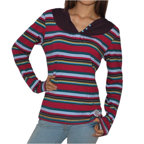 Ocean Pacific OP Womens Cotton Stripe Warm Hoodie Sweatshirt - Large