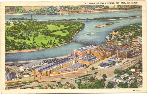 1940s Vintage Postcard - Aerial View of John Deere Factory - Moline Illinois