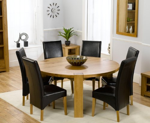 Kentucky Grande Round Solid Oak Dining Table with 6 Brown Kentucky Chairs