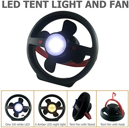 New Protable USB Rechargeable Tent Fan Light,Diass Camping Tent Fan 100 Lumens LED Lighted Tent Fan with Stand ON/OFF Switch for Camping Picnics Backyard Triping(Black)