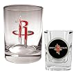 Houston Rockets Rocks Glass & Square Shot Glass Set - Primary Logo NBA Basketball