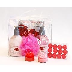 Wellnessgeschenke Set SPA handverpackt als Geschenk zum Geburtstag mit Badeessenz und Duftseife sowie Badeperlen und Bodylotion mit Rosenduft