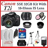 Canon EOS Rebel T2i SLR Digital Camera Kit with Canon 18-55mm IS Lens + SSE PRO Shooter 32GB, Battery, Lens & Flash Complete Accessories Package (Everything you Need)