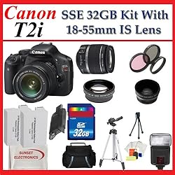Canon EOS Rebel T2i SLR Digital Camera Kit with Canon 18-55mm IS Lens + SSE PRO Shooter 32GB, Battery, Lens & Flash Complete Accessories Package (Everything you Need) Canon EOS Rebel T2i SLR Digital Camera Kit with Canon 18-55mm IS Lens + SSE PRO Shooter 32GB, Battery, Lens & Flash Complete Accessories Package (Everything you Need)