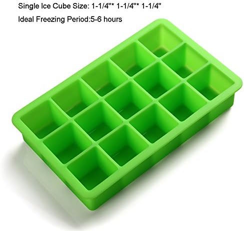 WOOTOP-Perfect Green Cube Silicone Ice Cube Tray, 100% Food Grade Silicone Ice Tray IceCube15-Green