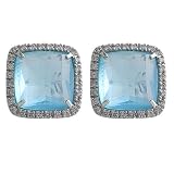 8.5 Cttw Blue Topaz & 0.45 Ct Diamond 14 Karat White Gold Earrings
