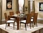 Casual Urban Glass Dining Table with 6 Chairs in Walnut Finish Contemporary Design