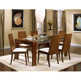 Casual Urban Glass Dining Table with 6 Chairs in Walnut Finish Contemporary Design by Coaster
