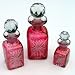 Antique Cut Glass Perfume Bottles 3 Bottle Set