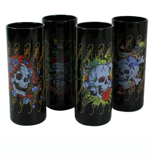 Don Ed Hardy Skulls Black Shot Glass Set