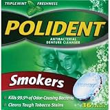 Polident Antibacterial Denture Cleanser Tablets, Smokers, 36 Ct (Pack of 3)