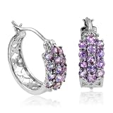 Natural Pink Sapphire Hoop Earrings in Sterling Silver, 1.00 cttw