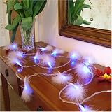 Decorative 6m White Feather Lights With 40 Ultra Bright Blue Leds, Indoor Use Only