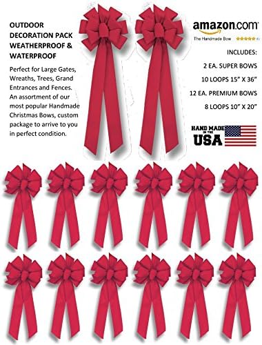 FREE Shipping Outdoor Christmas Decorations 14 Pack of Handmade Red Velvet Bows includes 2 Super Bow &amp; 12 Premium Bows Weatherproof &amp; Waterproof / Indoor &amp; Outdoor Christmas Decorations