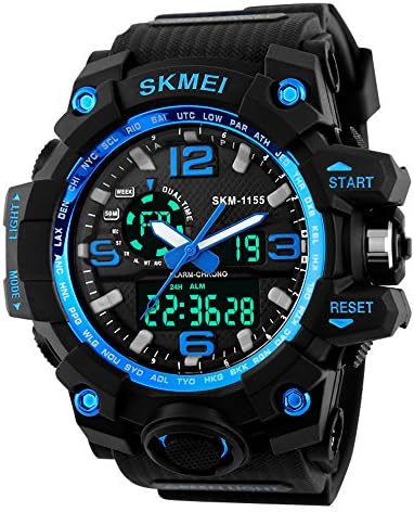 Nuricher Mens Analog Digital Big Dial Sport Watch for Travel Outdoor Occasion Band Range 16.5-23.5cm 50m Waterproof (Blue)