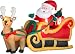 Animated Airblown Swiveling Santa Waving in Sleigh with Reindeer