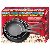 Bene Casa 61690 3-piece long handled cast iron skillet set.