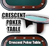 Green Felt Poker Table w/ Wooden Race Track & 10 Cup Holders & Crescent Base