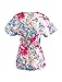 G Med Women's Printed Mock Wrap V Neck Back Tie 2 Pockets Scrub Top