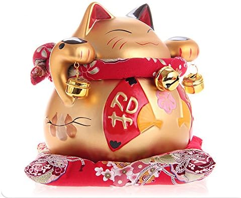 8 Inch Hand Painted Ceramic Maneki Neko Money Lucky Cat Chinese Japanese Statue Feng Shui Cat Ornament for Wealth and Fortune
