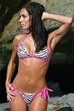 Micro Mesh Tie Thong Bikini (Zebra Print w/pink straps)