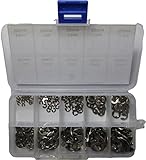 200 Piece Stainless Steel E Clip, Circlip, C Clip, Retaining Ring Assortment Pack