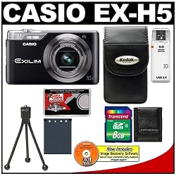 Casio Exilim EX-H5 12.1 Megapixels Digital Camera (Black) with 8GB Card + Case + Battery + Accessory Kit