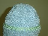 Ht1bmnt,Hand Knitted Then Crochet Finished Baby Blue Chenille Cap Trimmed with Light Mint Chenille