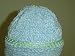 Ht1bmnt,Hand Knitted Then Crochet Finished Baby Blue Chenille Cap Trimmed with Light Mint Chenille