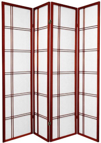 Premium Quality - 6ft. Double Cross Folding Shoji Privacy Floor Screen - 4 Panel Rosewood