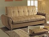 Adjustable Futon Sofa with Storage in Tan Microfiber