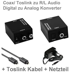 Audio Konverter Wandler Digital (Toslink und Koaxial) zu Analog (Cinch) - Digital zu Analog Audiowandler mit Netzteil und Toslinkkabel