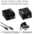 Audio Konverter Wandler Digital (Toslink und Koaxial) zu Analog (Cinch) - Digital zu Analog Audiowandler mit Netzteil und Toslinkkabel