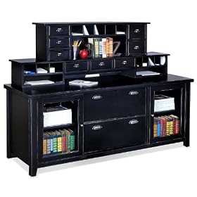 Distressed Black Credenza with 2 Hutches Distressed Painted Black Finish by Kathy Ireland Martin
