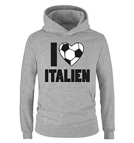 I LOVE ITALIEN – Kinder Hoodie – Grau / Schwarz-Weiss Gr. 98/104