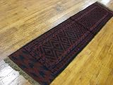 1'10 x 8'7 Navy Blue Hand Knotted Wool Sumak Runner Rug