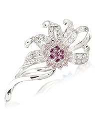 New 14k White Gold Plated Silver Tone Pink Wild Flower Crystals Brooch Pretty Xmas Gift Jewellery
