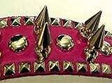 Hot Pink 19 Inch Leather Spiked Dog Collar 1 Spikes