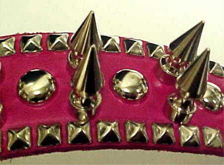 Hot Pink 19 Inch Leather Spiked Dog Collar 1