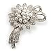 Delicate Faux Pearl Bridal Floral Brooch (Silver Tone)