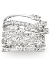 JanKuo Jewelry Silver Tone Cubic Zirconia Wide Band Cocktail Ring with Gift Box