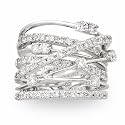 JanKuo Jewelry Silver Tone Cubic Zirconia Wide Band Cocktail Ring with Gift Box