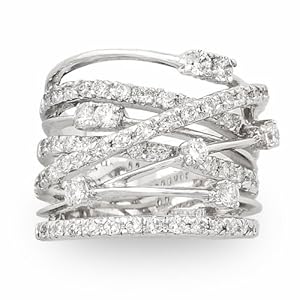 JanKuo Jewelry Silver Tone Cubic Zirconia Wide Band Cocktail Ring with Gift Box