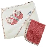 Waverly Hooded Towel and Washcloth - Butterfly Embroidery